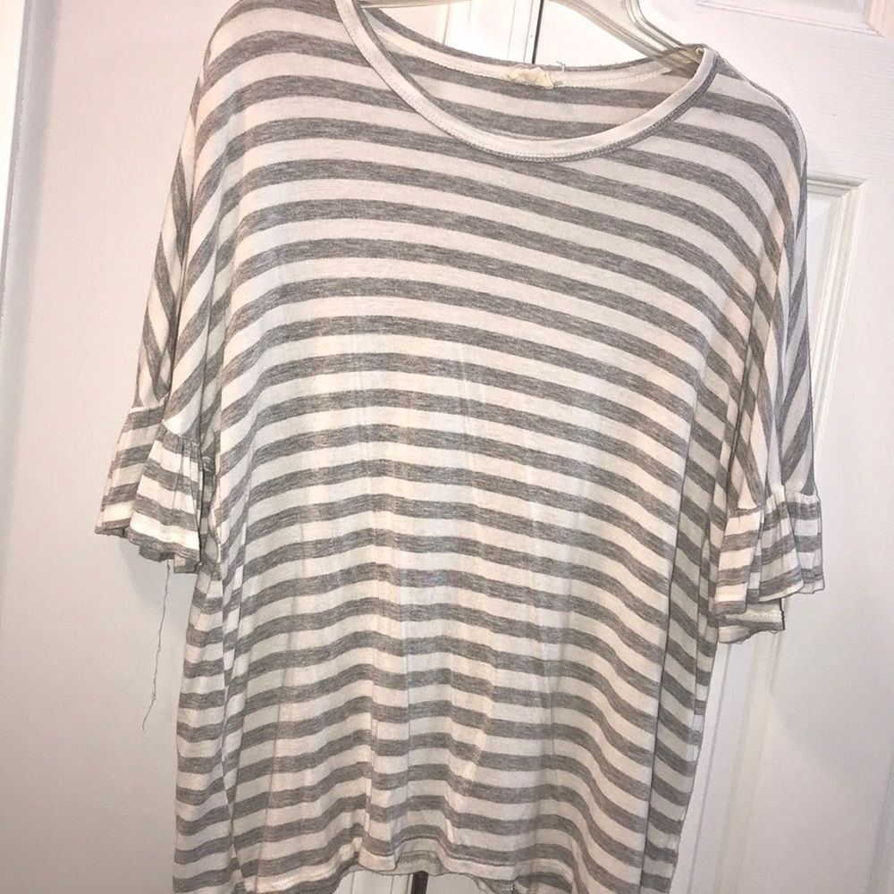 worn once grey striped shirt , perfect condition